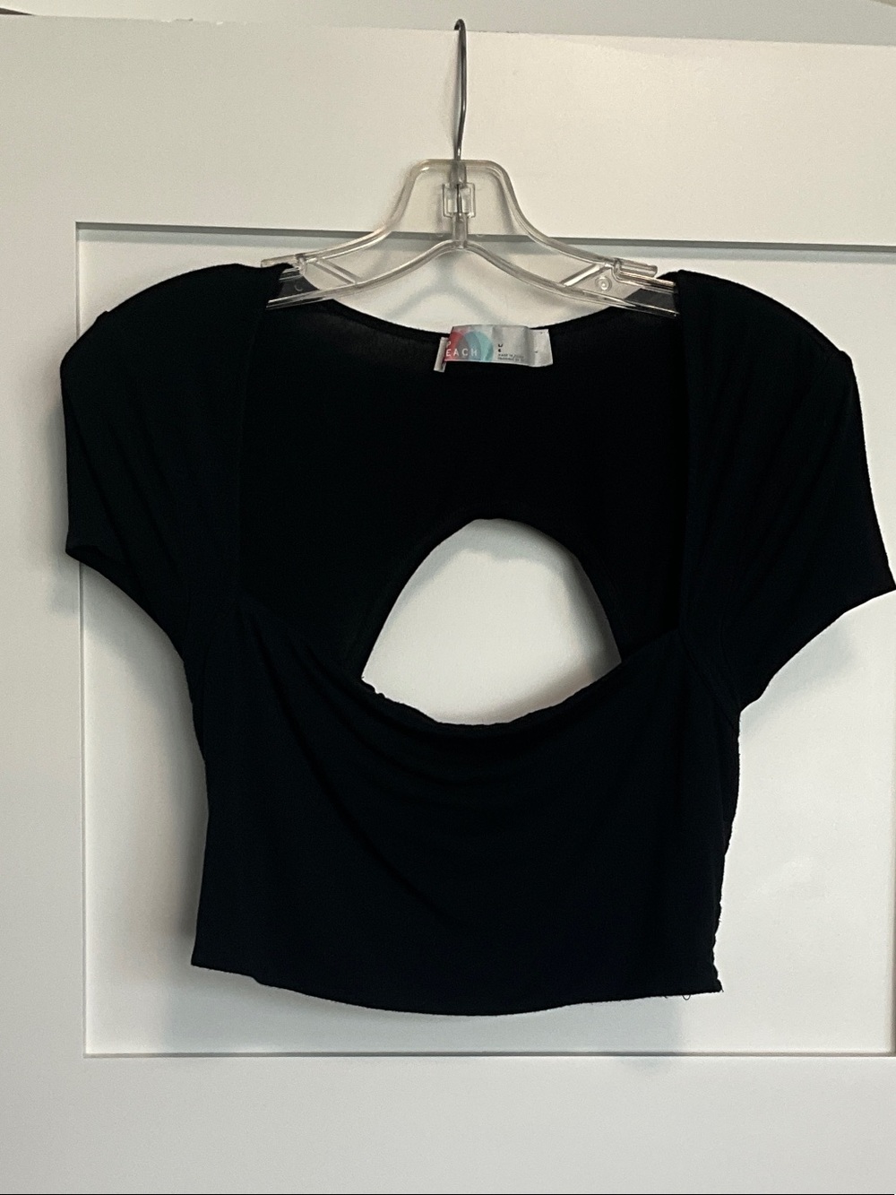 Black Short Sleeve Cutout Crop Top - FP Beach